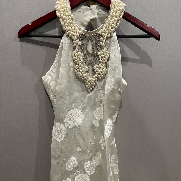 Beautiful designer beaded crystal jewel necklace Cocktail Dress sz2 cache white - Picture 1 of 7
